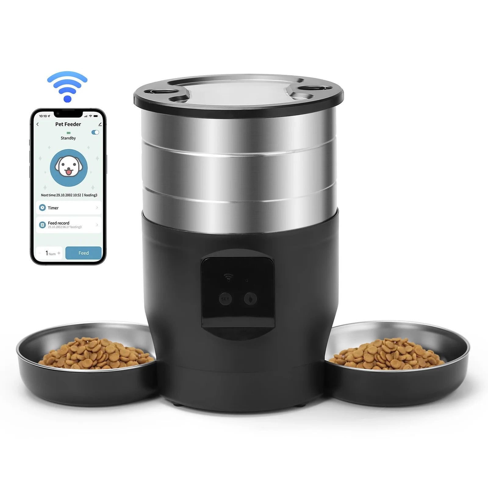 Distributeur de croquettes pour chat noir type wifi