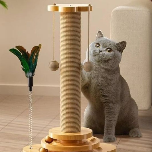 Griffoir Chat avec deux boules et plume
