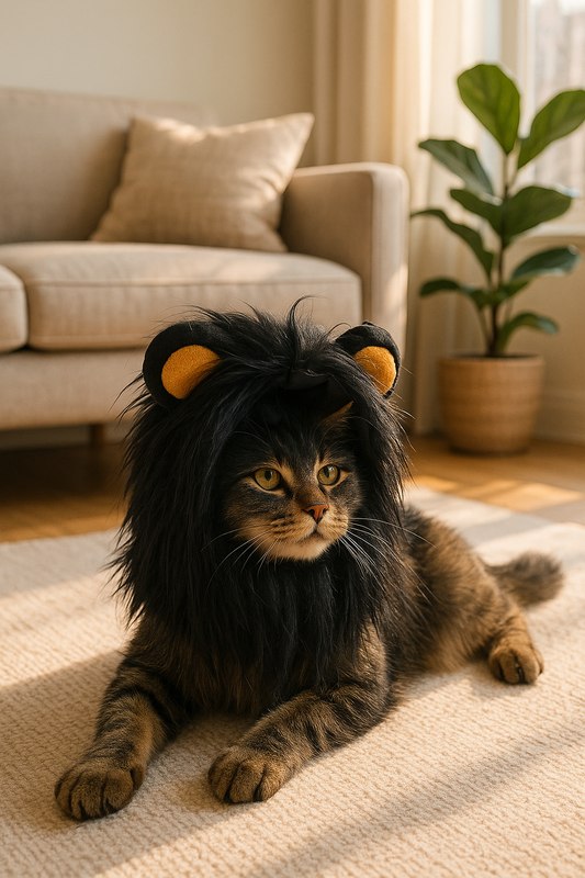 Deguisement pour chat criniere noir coucher sur tapis