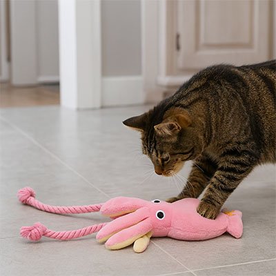 Jeux pour chat pieuvre rose patte chat dessus