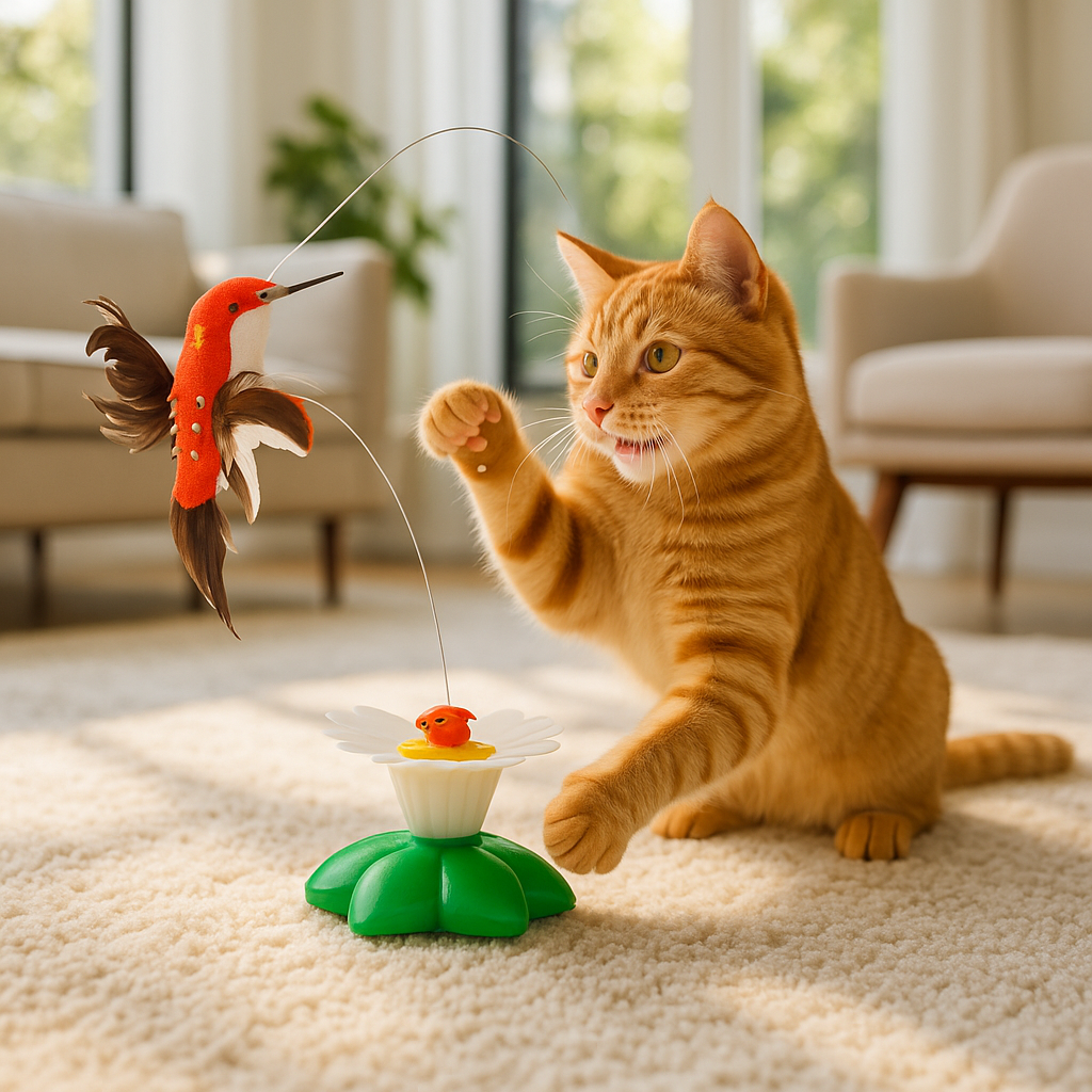 Jouet chat oiseau colibris roux chat joue