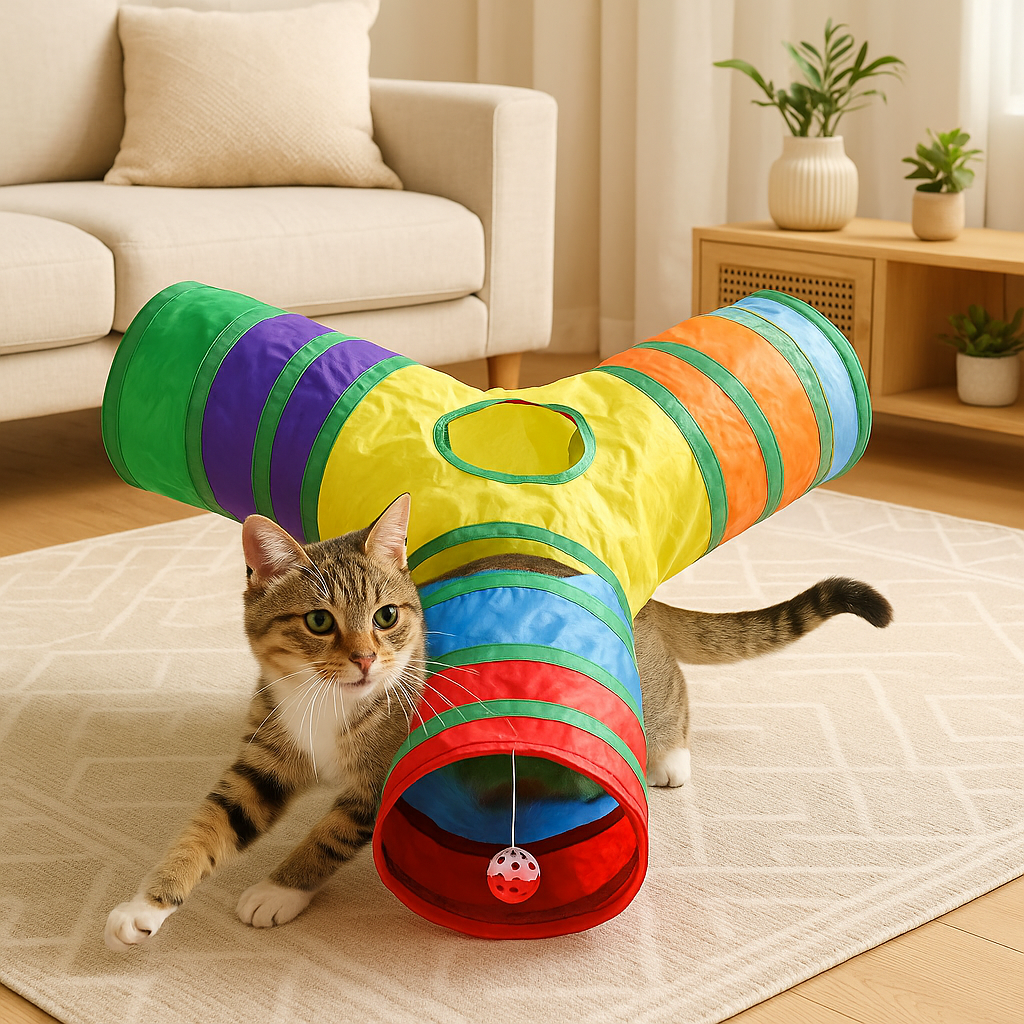 Tunnel pour chat arc en ciel trois sorties