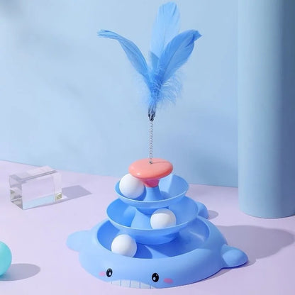 jouet pour chat plume bleu balle blanc