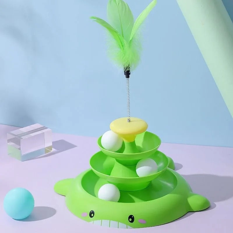 jouet pour chat plume vert balle turquoise